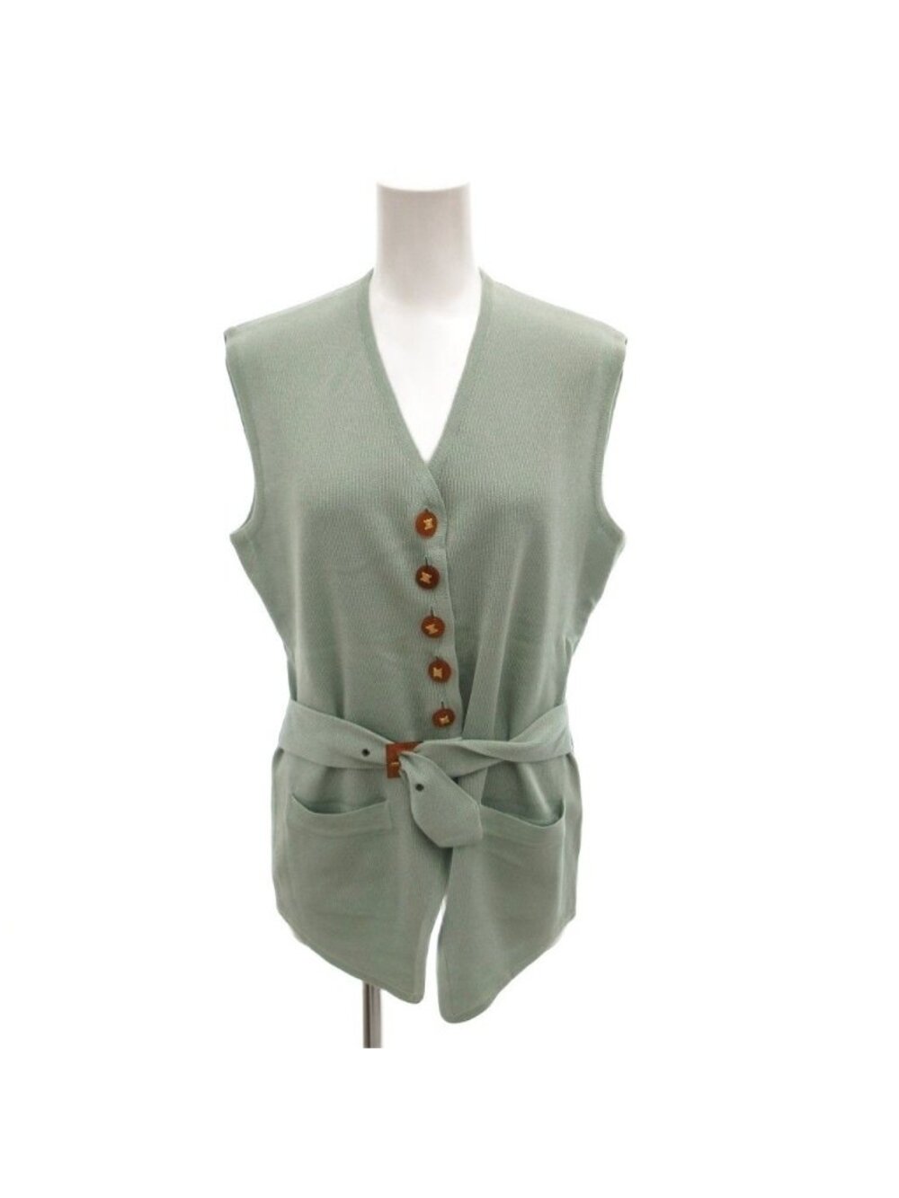 Celine Vintage Knit Vest Gilet Triomphe Button 40 Green